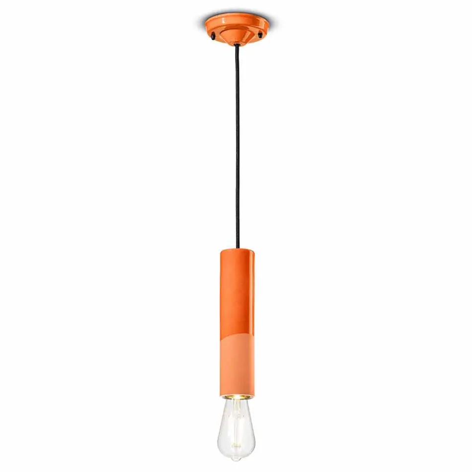 Lampe à suspension cylindrique en céramique colorée Made in Italy - Ferroluce Pi Viadurini
