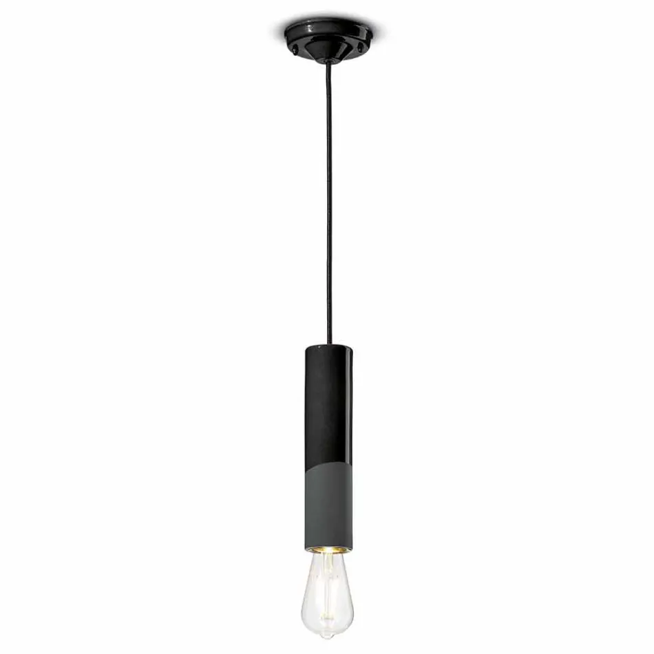 Lampe à suspension cylindrique en céramique colorée Made in Italy - Ferroluce Pi Viadurini