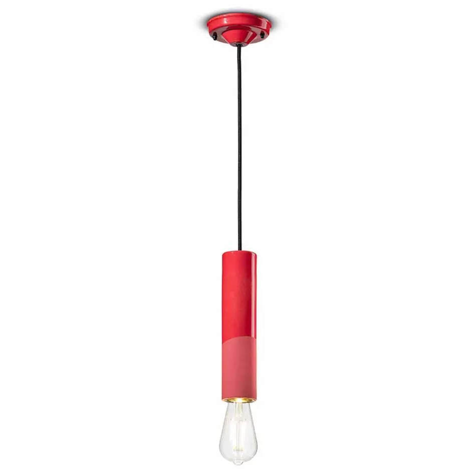Lampe à suspension cylindrique en céramique colorée Made in Italy - Ferroluce Pi Viadurini