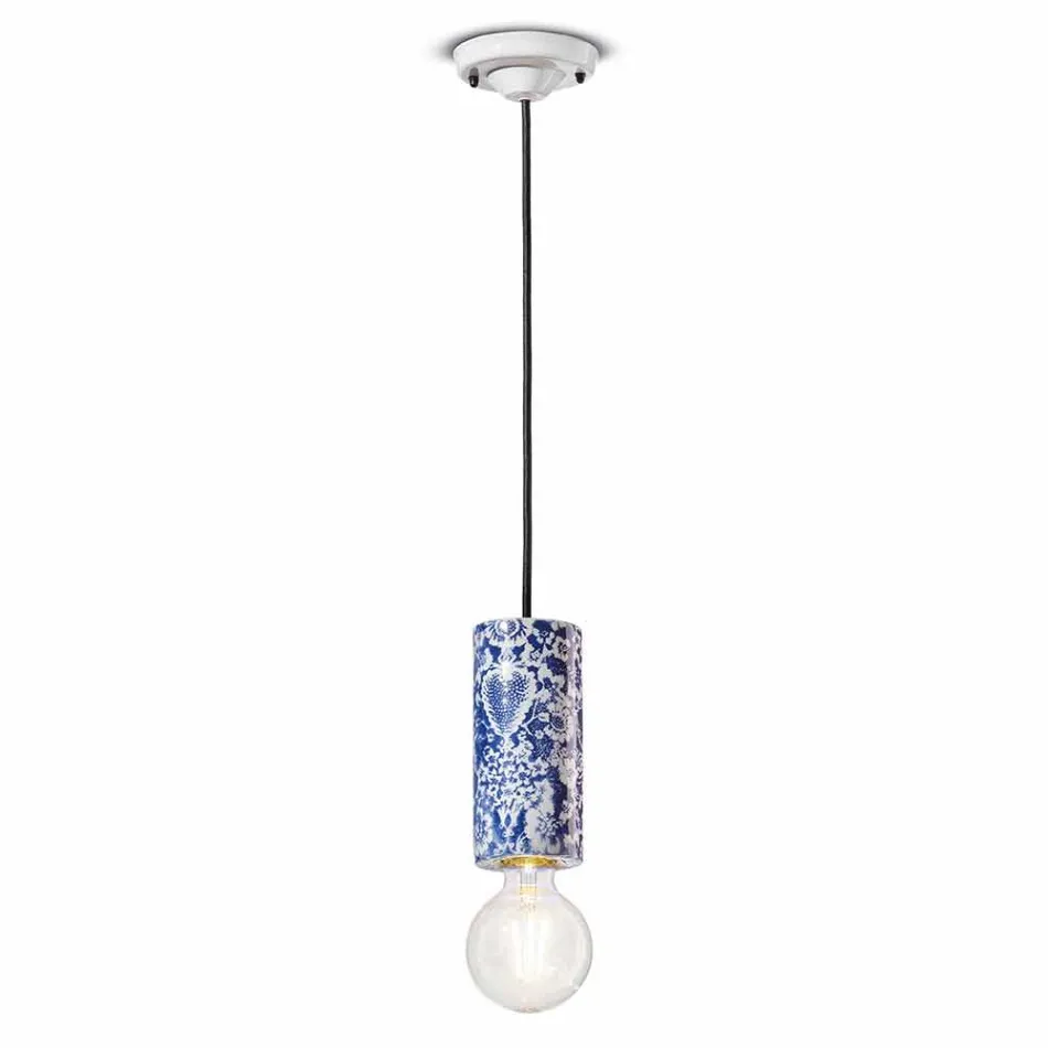 Lampe à suspension cylindrique en céramique colorée Made in Italy - Ferroluce Pi Viadurini