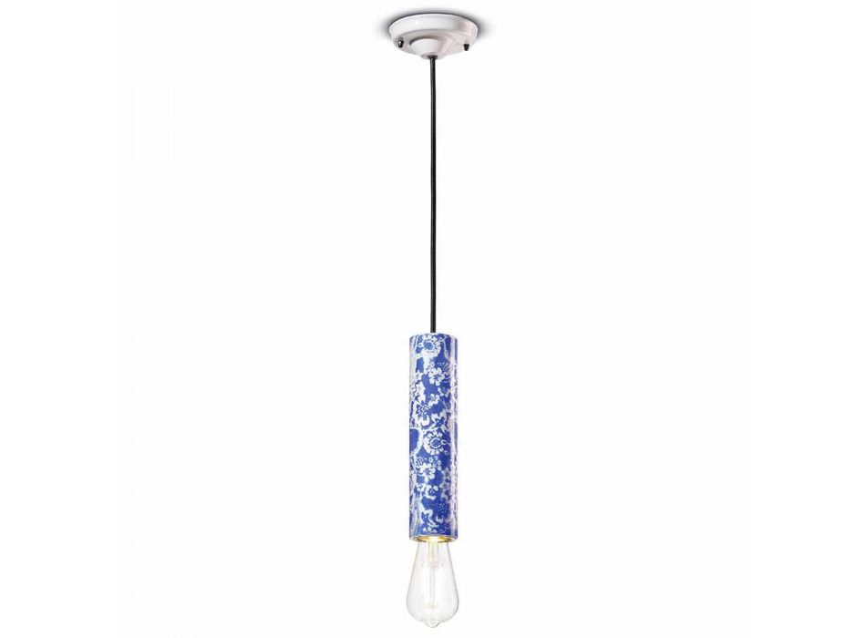 Lampe à suspension cylindrique en céramique colorée Made in Italy - Ferroluce Pi Viadurini