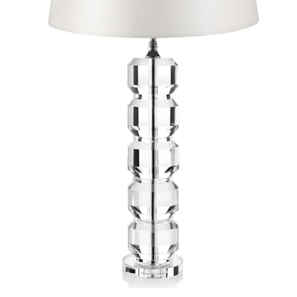Lampe de support de base en cristal et abat-jour en tissu cylindrique - Crocca Viadurini
