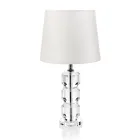 Lampe de support de base en cristal et abat-jour en tissu cylindrique - Crocca Viadurini