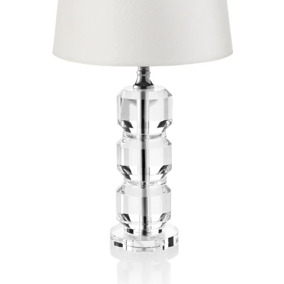 Lampe de support de base en cristal et abat-jour en tissu cylindrique - Crocca Viadurini