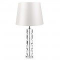 Lampe de table avec base en cristal et abat-jour cylindrique en tissu - Crocca
