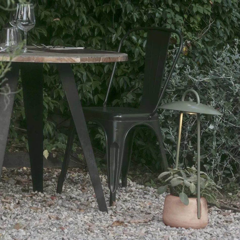 Lampe d'extérieur avec jardinière en argile, aluminium et laiton - Cappello Viadurini