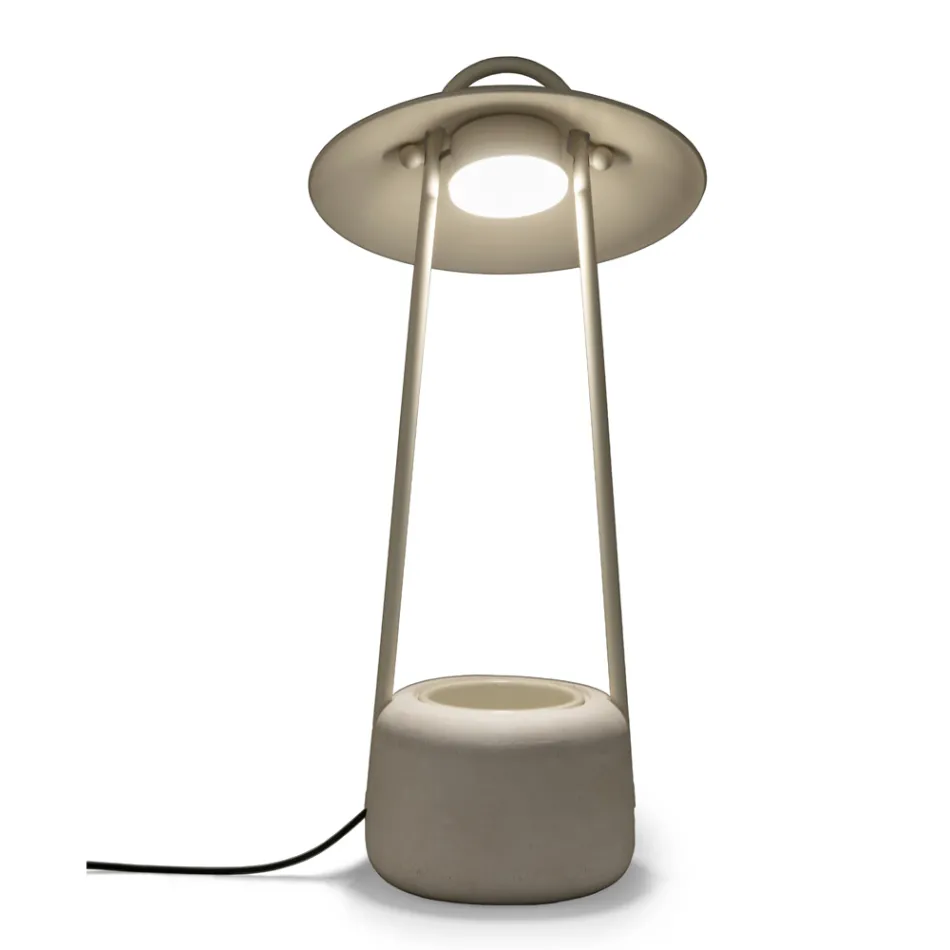 Lampe d'extérieur avec jardinière en argile, aluminium et laiton - Cappello Viadurini