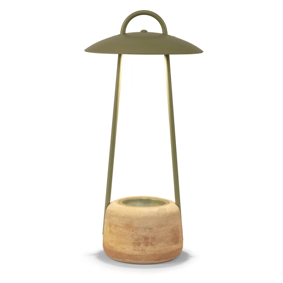 Lampe d'extérieur avec jardinière en argile, aluminium et laiton - Cappello Viadurini