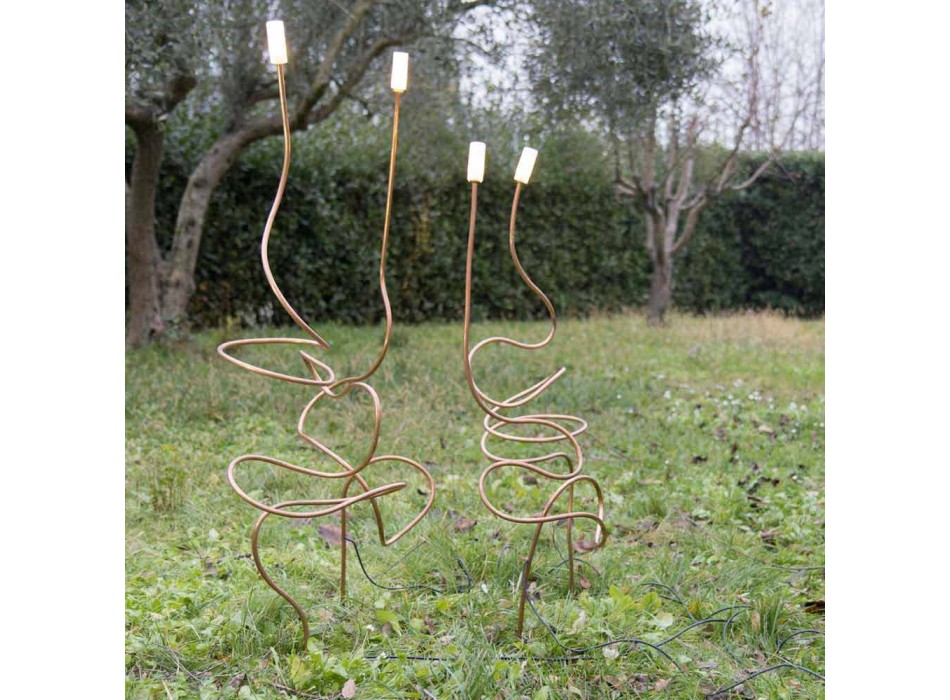 Lampe d'extérieur en cuivre naturel avec verre décoratif Made in Italy - Fusillo Viadurini