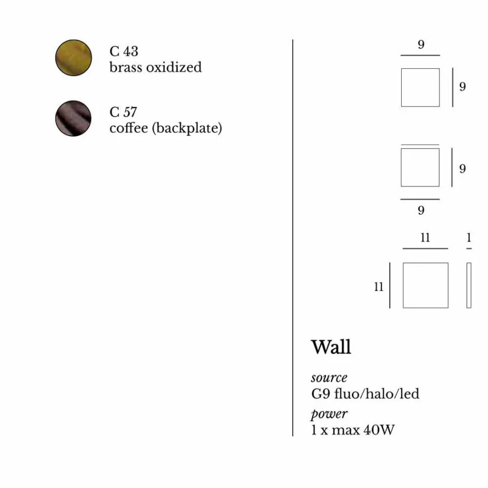 mur de conception de la lampe en laiton et acier Ø11xh.11xsp.10 cm Venus Viadurini
