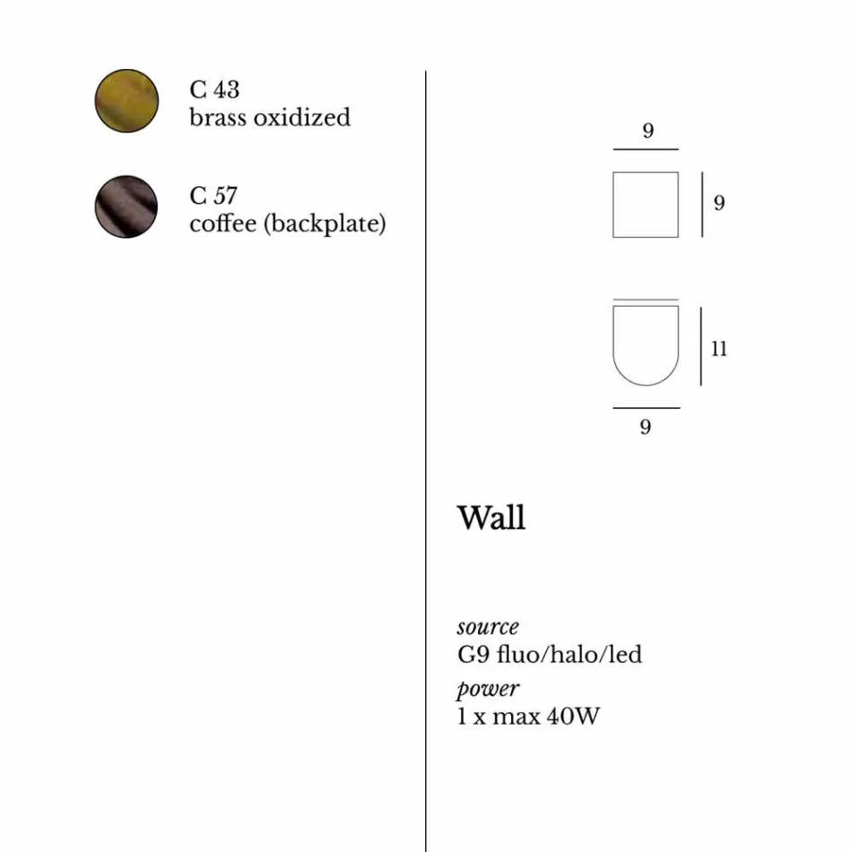 lampe murale moderne en laiton et en acier inoxydable Ø11xh.11xsp.12 de Bernadet Viadurini