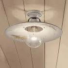 Plafonnier en Fer et Céramique Brute Décorée à la Main - Bologne Viadurini