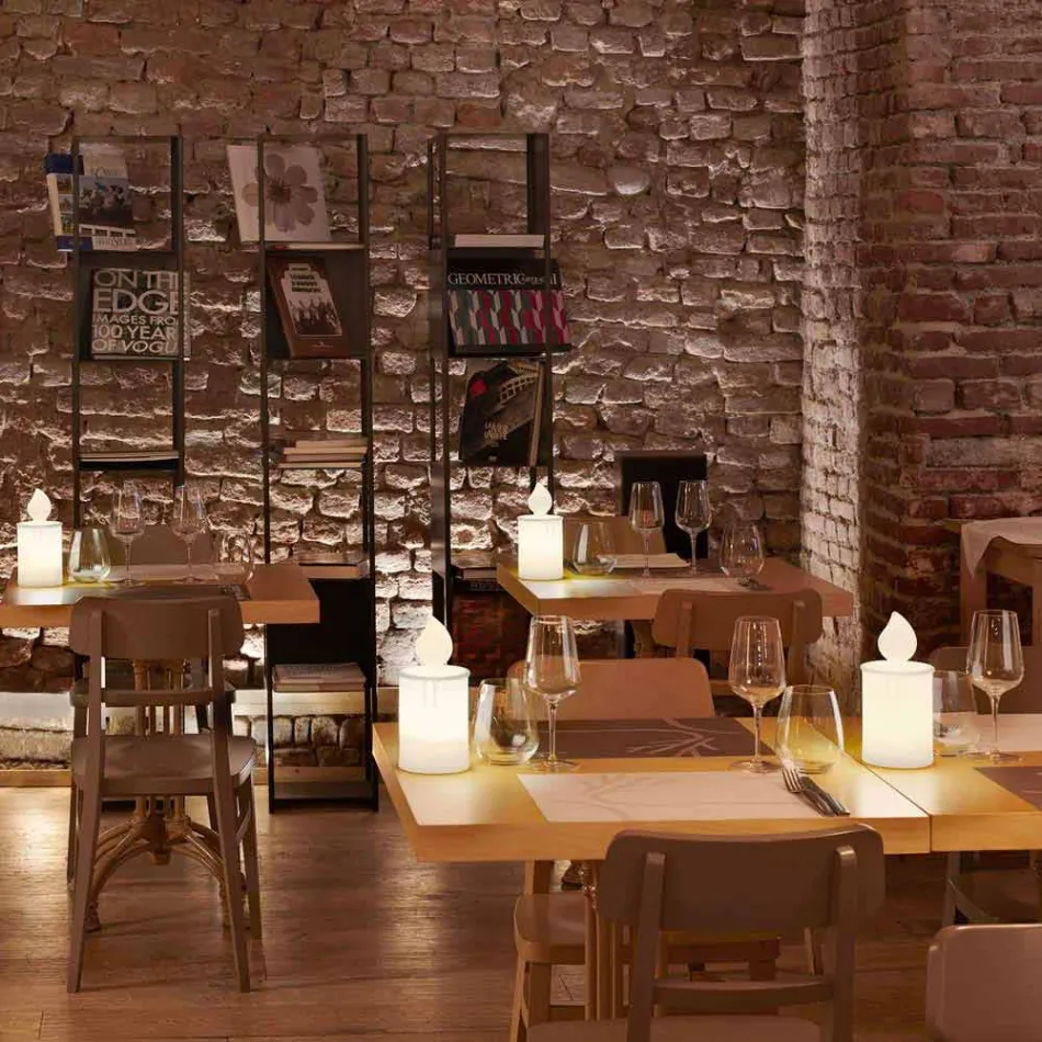 Lampe de Table Led Blanche Bougie Lumineuse Design par Slide - Flame Viadurini