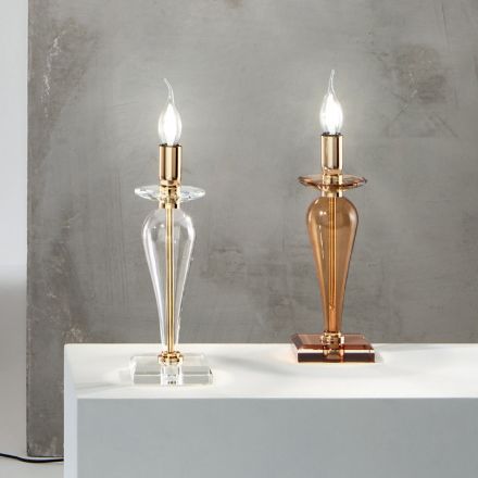 Lampe de table classique en verre italien fait main et métal doré - Oliver Viadurini