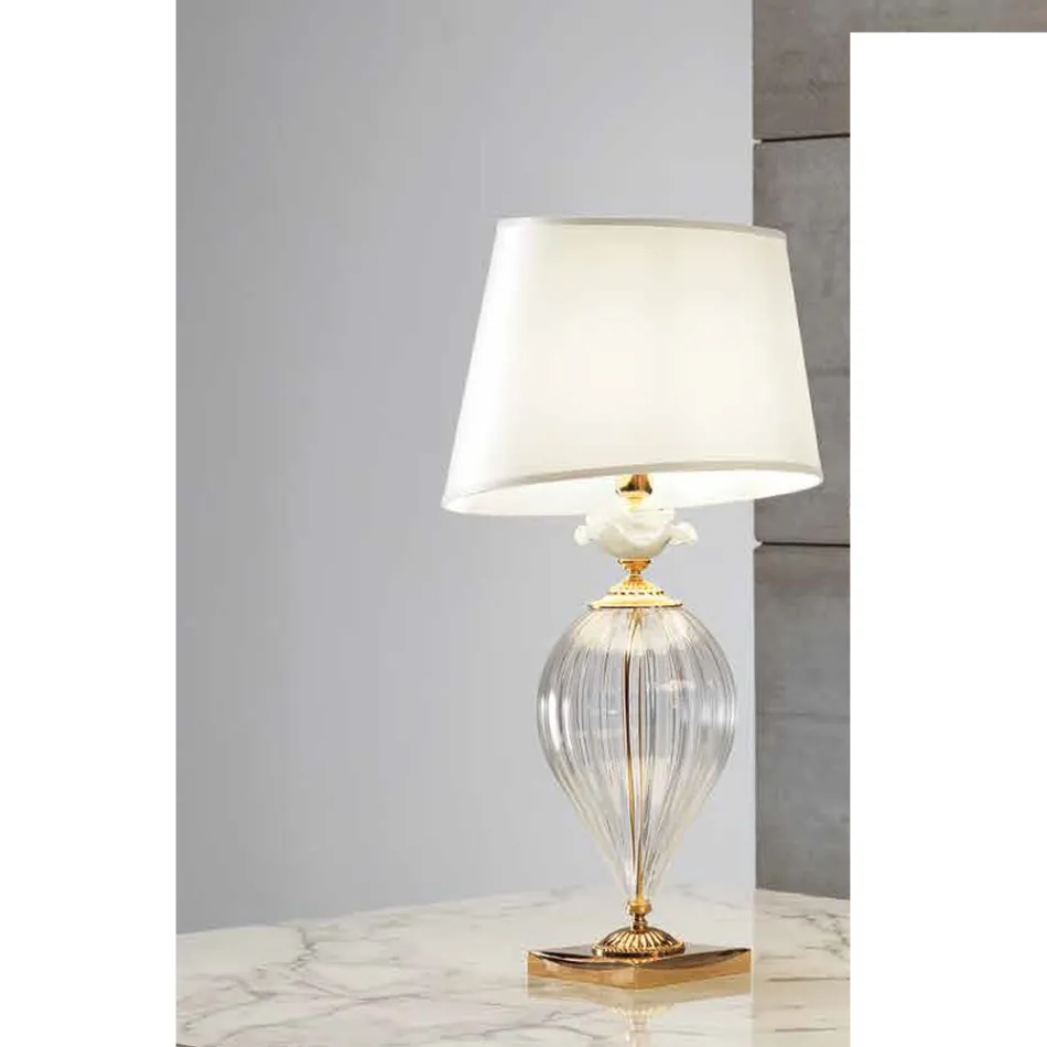 Lampe de table en verre artisanal classique et abat-jour de luxe - Flandre Viadurini
