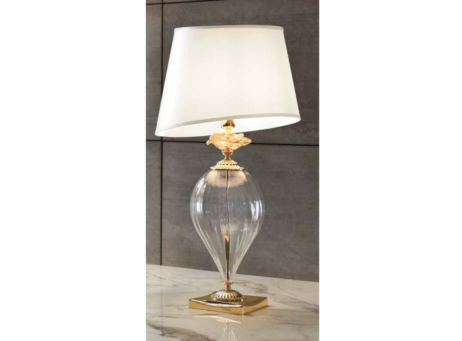 Lampe de table en verre artisanal classique et abat-jour de luxe - Flandre Viadurini