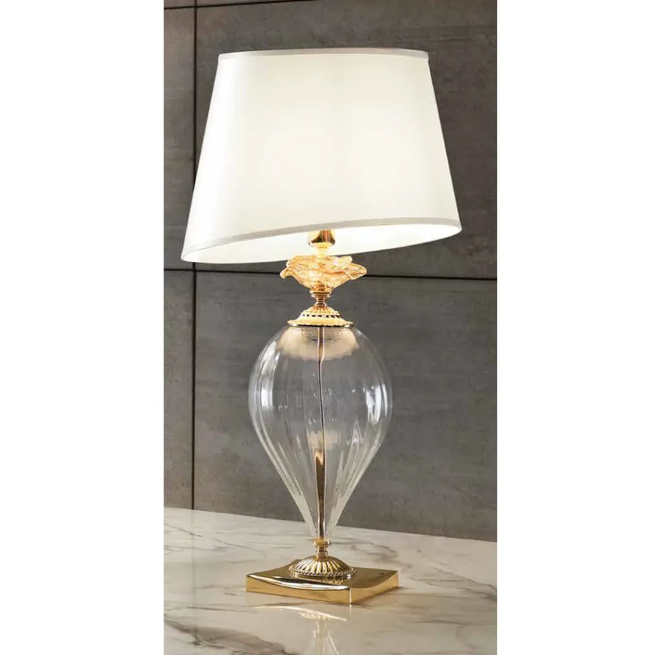 Lampe de table en verre artisanal classique et abat-jour de luxe - Flandre Viadurini