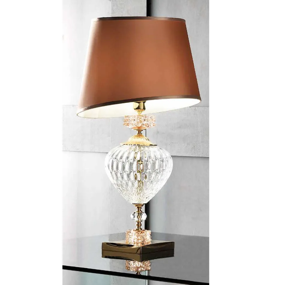 Lampe de table et abat-jour en verre artisanal italien classique - Saline Viadurini