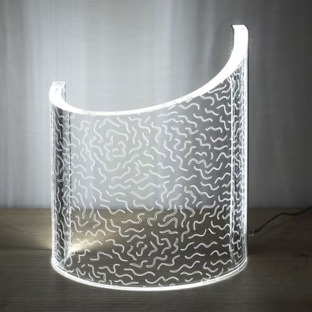 Lampe de Table en Cristal Acrylique Design Incurvé Décor Laser - Ithan Viadurini
