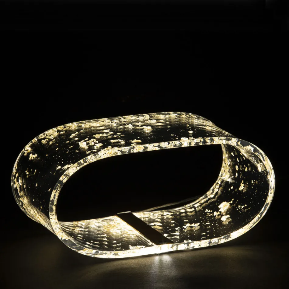 Lampe de table en cristal acrylique et feuille d'or, d'argent ou de cuivre - Gnassi Viadurini