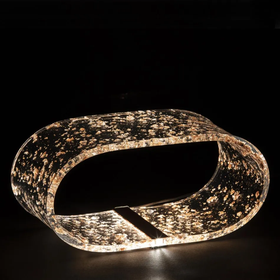 Lampe de table en cristal acrylique et feuille d'or, d'argent ou de cuivre - Gnassi Viadurini