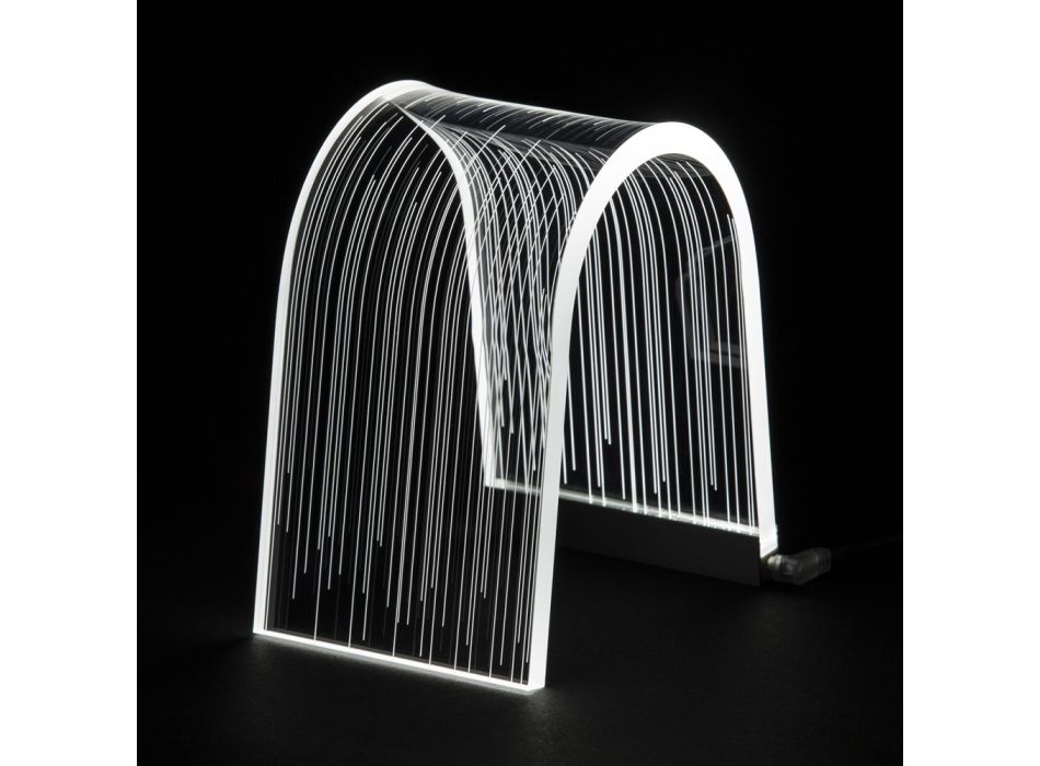 Lampe de table en cristal acrylique transparent avec décoration gravée - Bertella Viadurini
