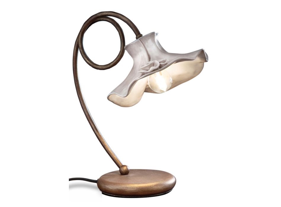 Lampe de table faite à la main au design en céramique brillante avec des roses - Lecco Viadurini