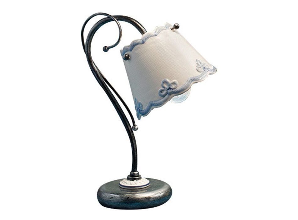 Lampe de Table en Fer et Céramique Peinte à la Main Effet Broderie - Ravenne Viadurini