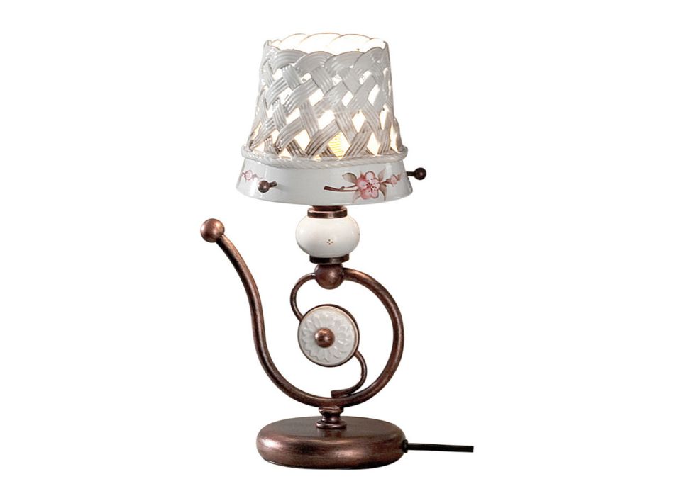 Lampe de table en céramique faite à la main avec chantournage et décorations - Vérone Viadurini