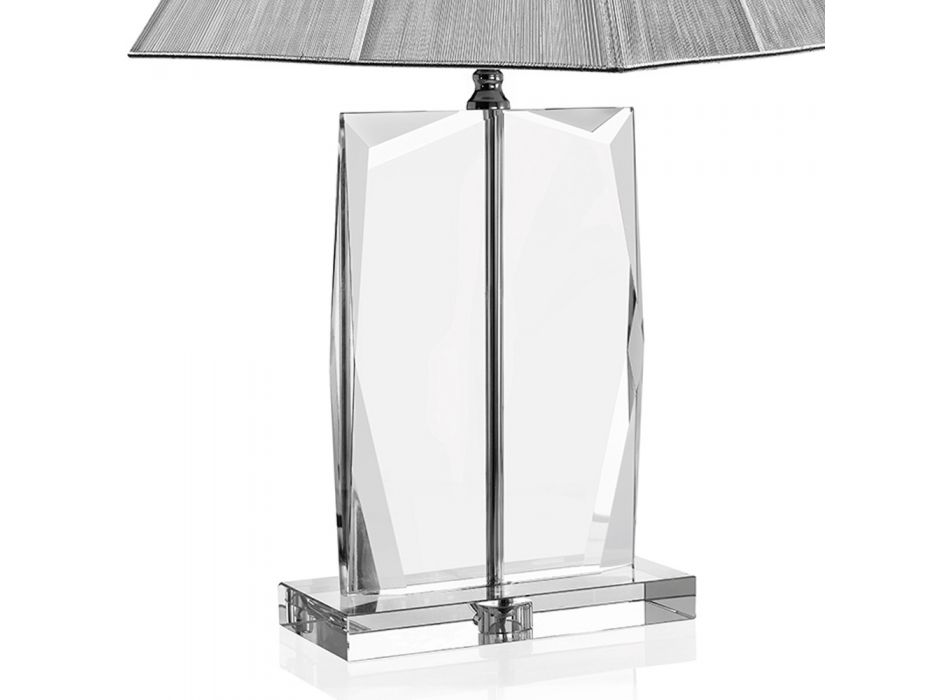 Lampe de Table en Cristal et Abat-Jour Carré Luxe Argenté - Clezia Viadurini