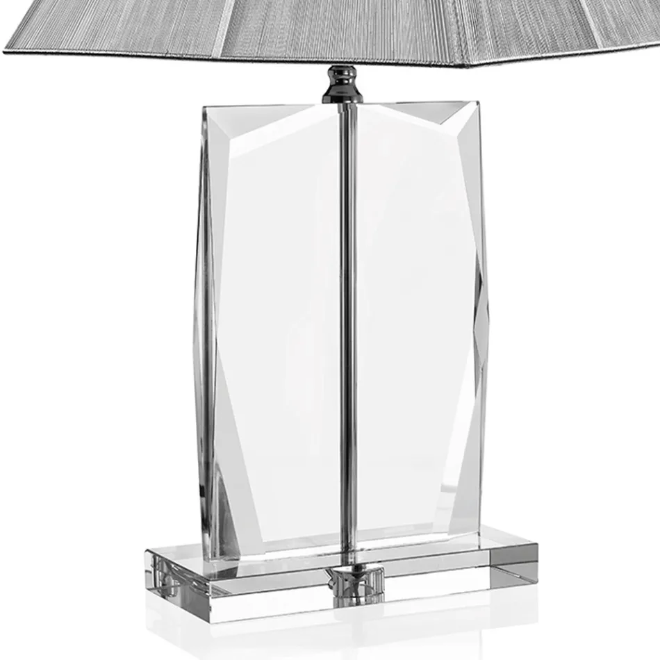 Lampe de Table en Cristal et Abat-Jour Carré Luxe Argenté - Clezia Viadurini