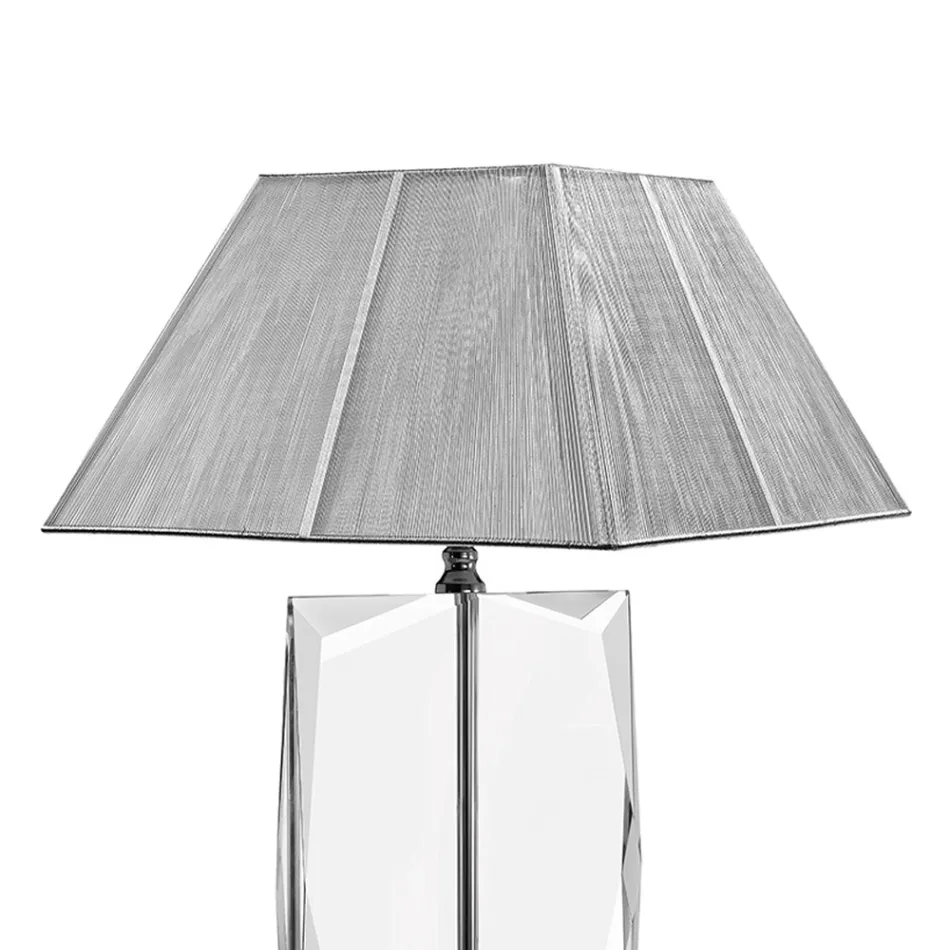 Lampe de Table en Cristal et Abat-Jour Carré Luxe Argenté - Clezia Viadurini