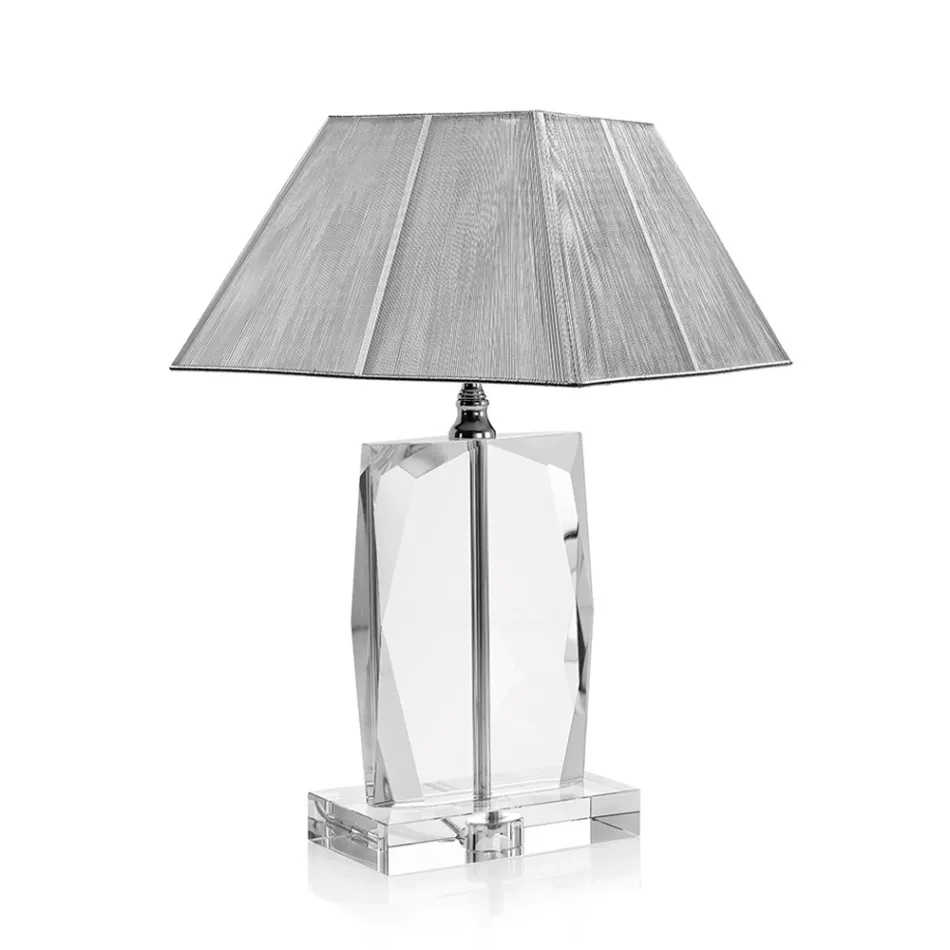 Lampe de Table en Cristal et Abat-Jour Carré Luxe Argenté - Clezia Viadurini