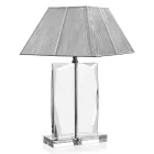Lampe de Table en Cristal et Abat-Jour Carré Luxe Argenté - Clezia Viadurini
