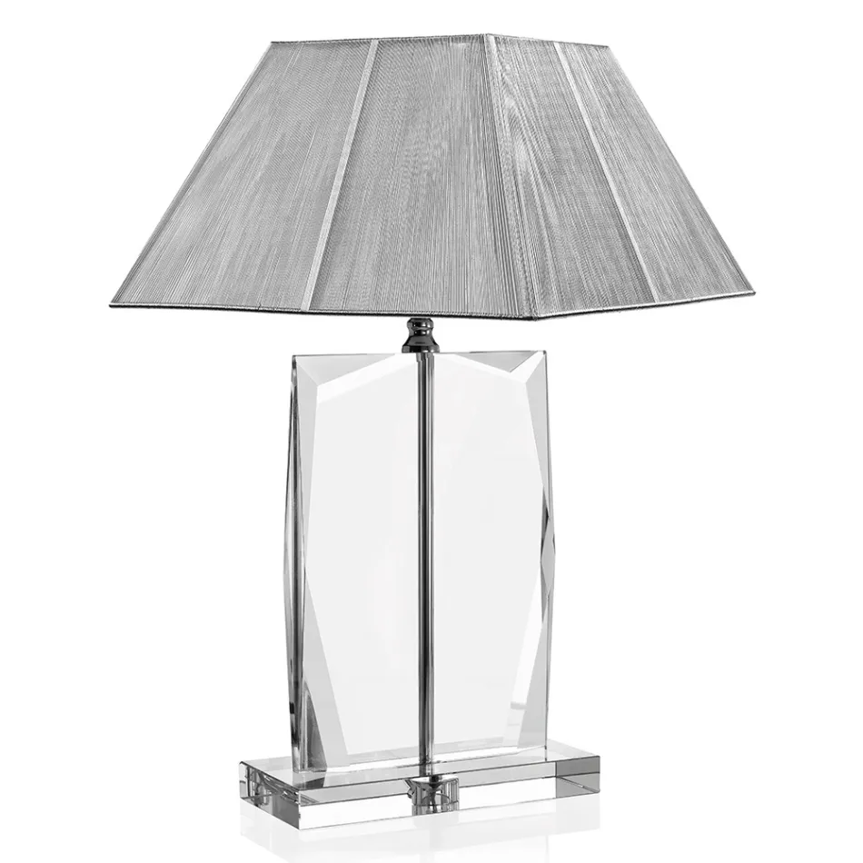 Lampe de Table en Cristal et Abat-Jour Carré Luxe Argenté - Clezia Viadurini