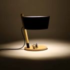 Lampe de table en hêtre avec détails en métal et cuir vegan - Avetta Viadurini