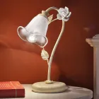 Lampe de Table en Fer et Verre avec Rose de Décoration en Céramique - Sienne Viadurini