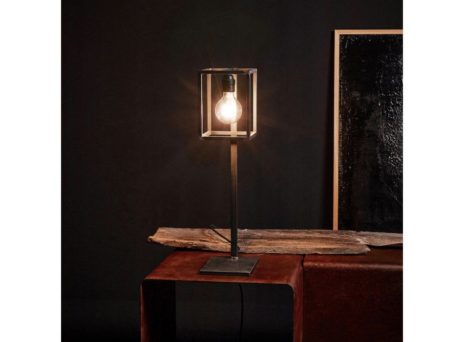 Lampe de table en fer noir avec câble en coton Made in Italy - Unique Viadurini