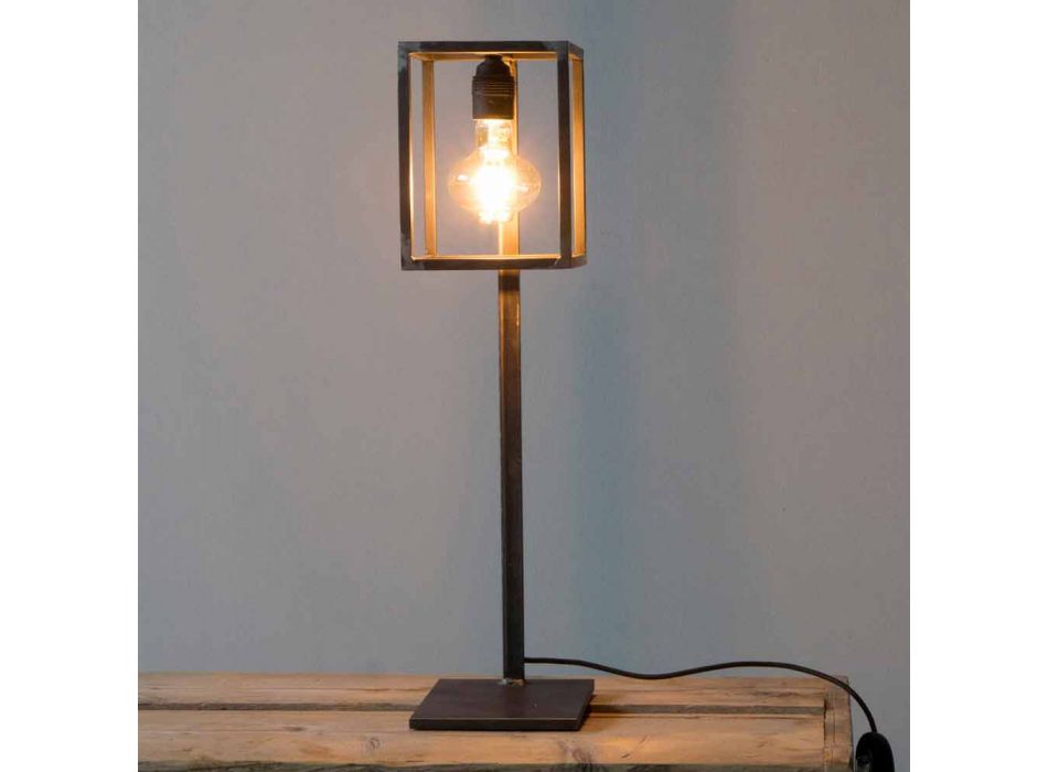 Lampe de table en fer noir avec câble en coton Made in Italy - Unique Viadurini