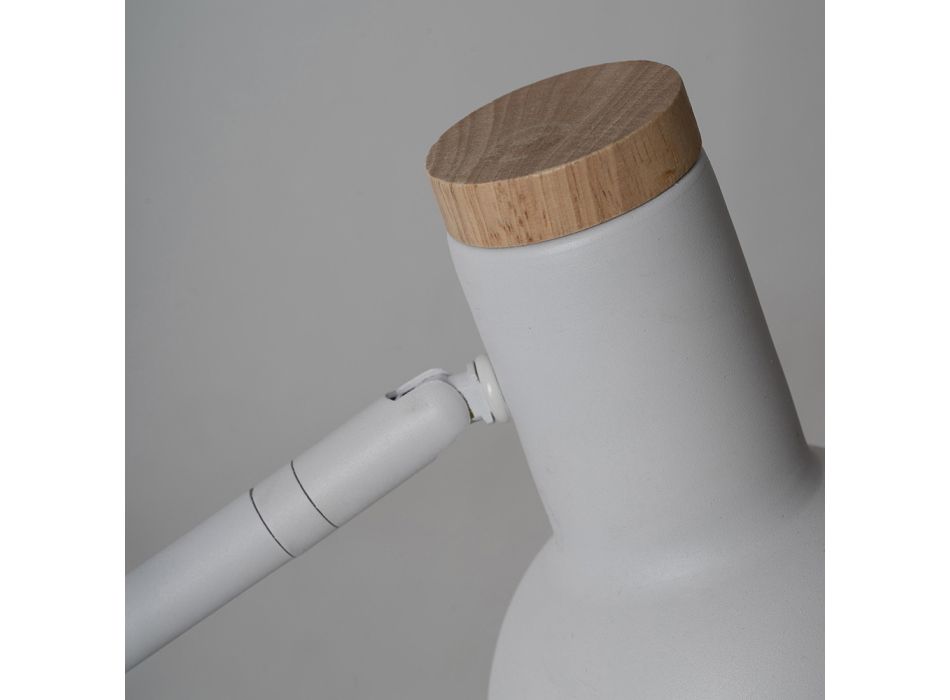 Lampe de table en métal blanc avec détails en bois naturel - Anya Viadurini