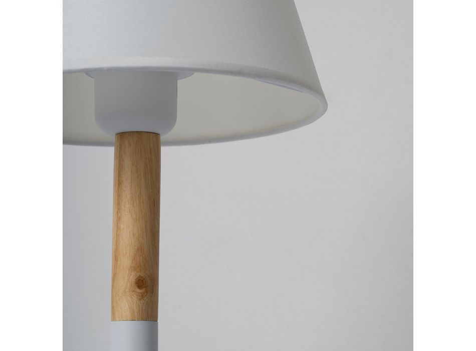 Lampe à poser en métal blanc et bois avec abat-jour en toile - Sannah Viadurini