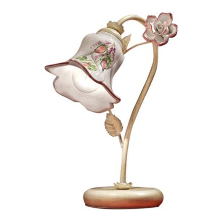 Lampe de Table en Métal et Céramique Décorée à la Main avec Rose - Pise Viadurini