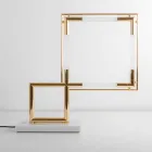 Lampe de Table en Laiton et Résine avec Base en Marbre Made in Italy - Quizza Viadurini