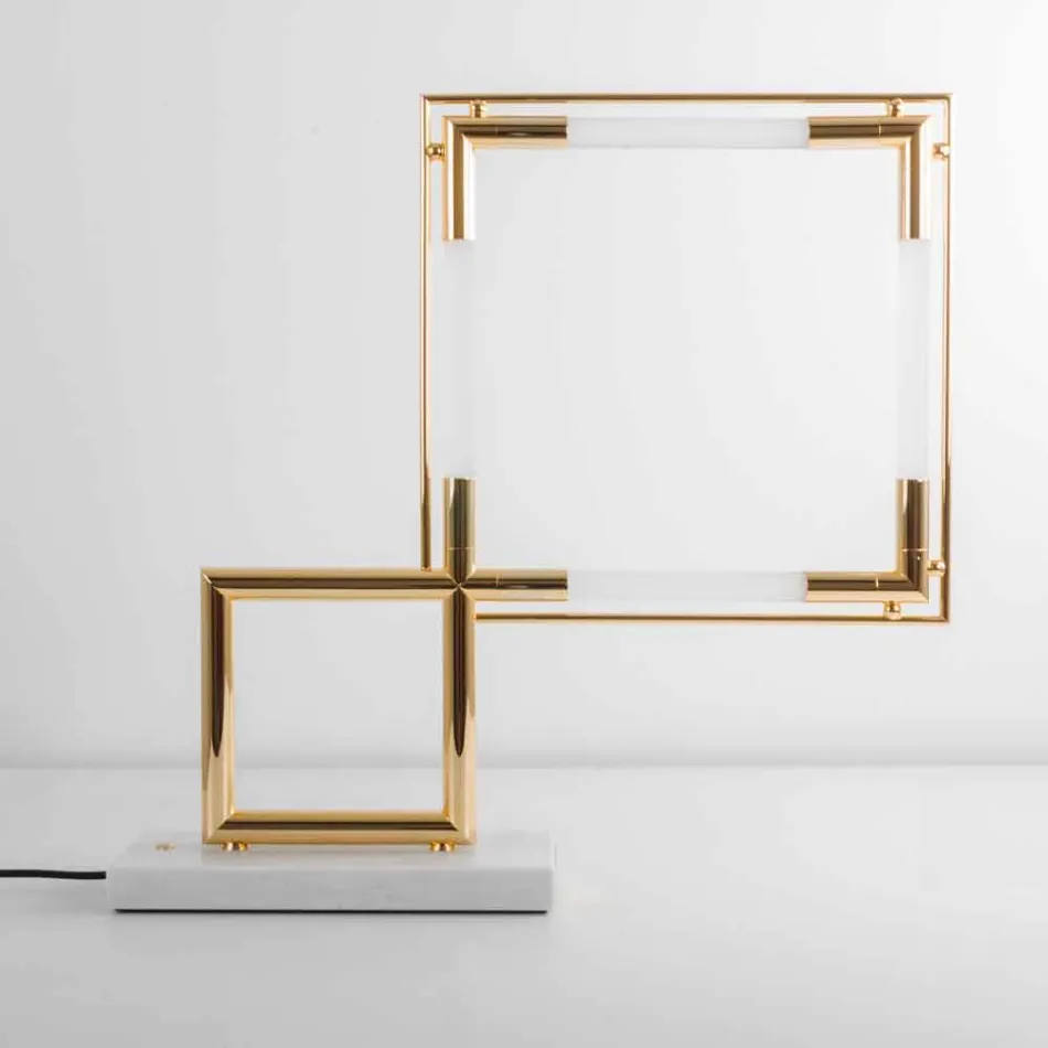 Lampe de Table en Laiton et Résine avec Base en Marbre Made in Italy - Quizza Viadurini