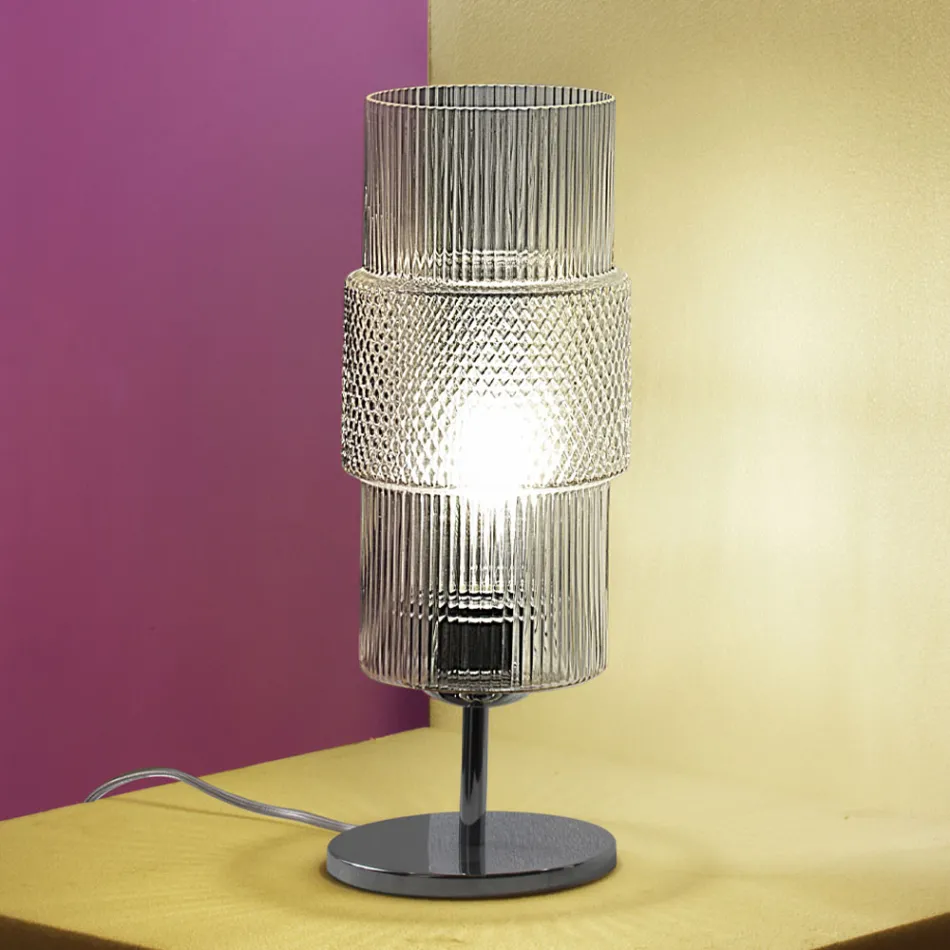 Lampe de Table en Verre Soufflé à Venise et Métal - Satomi Viadurini