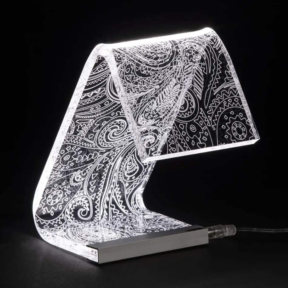 Lampe De Table Led Cristal Acrylique Plié Laser Décor - Possett Viadurini