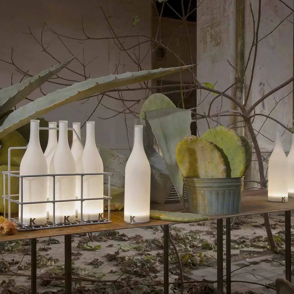 Lampe de Table LED en Verre Givré Blanc Design Moderne - Bouteille Viadurini