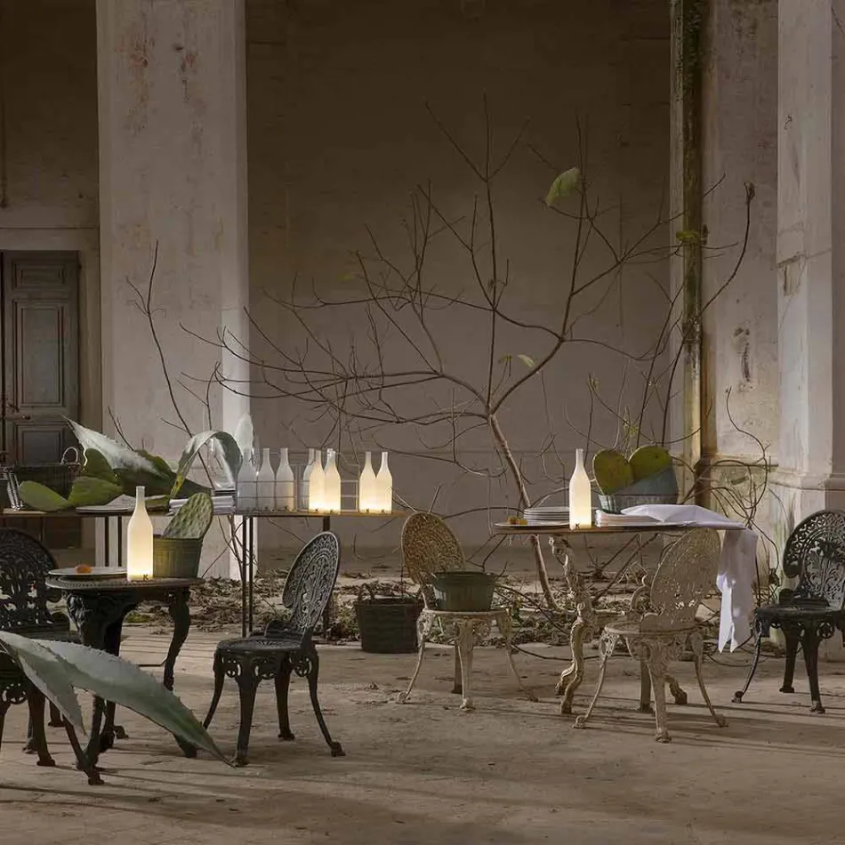 Lampe de Table LED en Verre Givré Blanc Design Moderne - Bouteille Viadurini