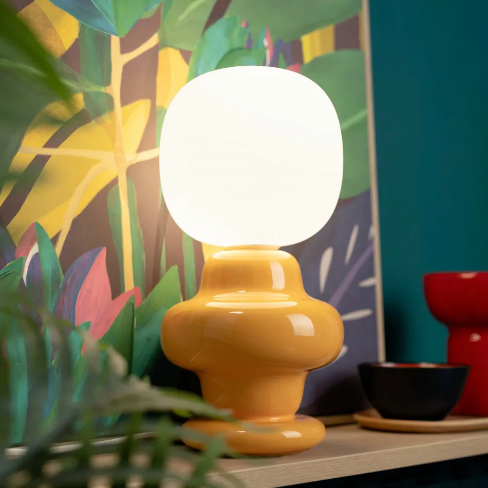 Lampe de table en céramique et verre fabriquée en Italie - Capocabana Viadurini
