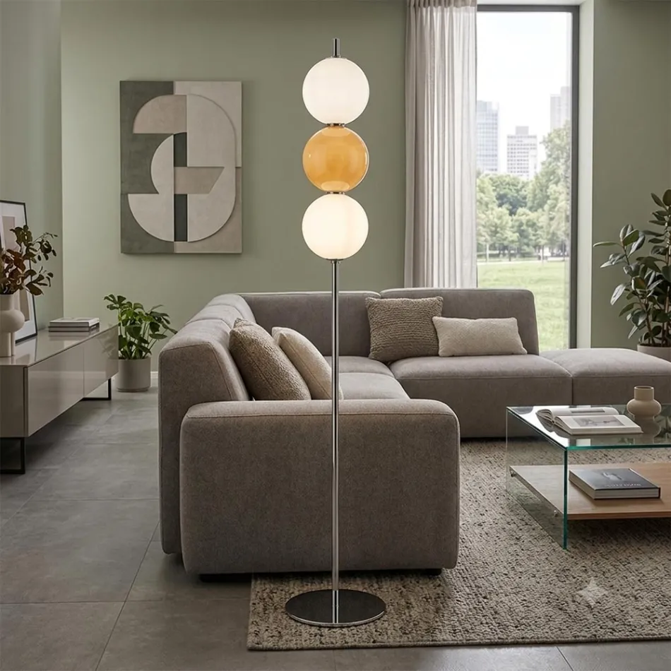 Lumira - Lampadaire à trois lumières en verre soufflé, fabriqué en Italie Viadurini